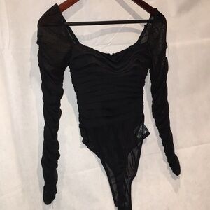 Princess Polly Touched Black Sheer Sleeve Leotard | Size 4